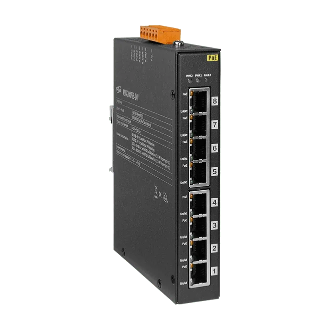 NSM-208PSE-24V Unmanaged 8-Port PoE (PSE) Ethernet Switch, +24 VDC Input