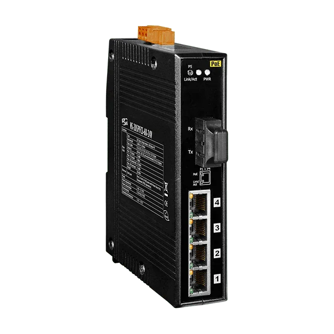 NS-205PFCS-60-24V PoE Switch, 4-port PSE + 1 SC Single-Mode 60 km Fiber