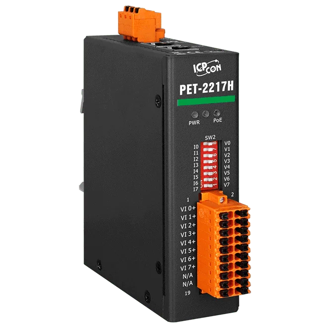 PET-2217H PoE I/O Module with 2-port Switch, 8-ch High Speed AI