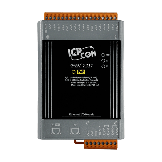 PET-7217 PoE I/O Module with 2-port Switch, 8-ch AI, 4-ch DO