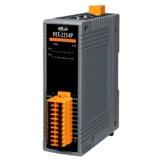 PET-2254P PoE Ethernet I/O Module, 16-ch Universal DIO with 2-port Switch
