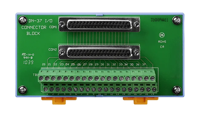 DN-37/N Female DB37 to Screw Terminal Board, 5.08 mm Pitch
