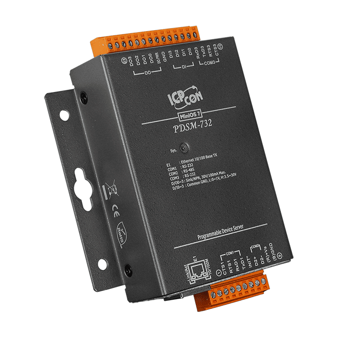PDSM-732 Serial-to-Ethernet Device Server, 2x RS-232 + 1x RS-485, 4 DI/4 DO