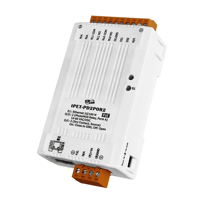tPET-PD2POR2 PoE Ethernet I/O Module, 2-ch DI and 2-ch PhotoMOS Relay