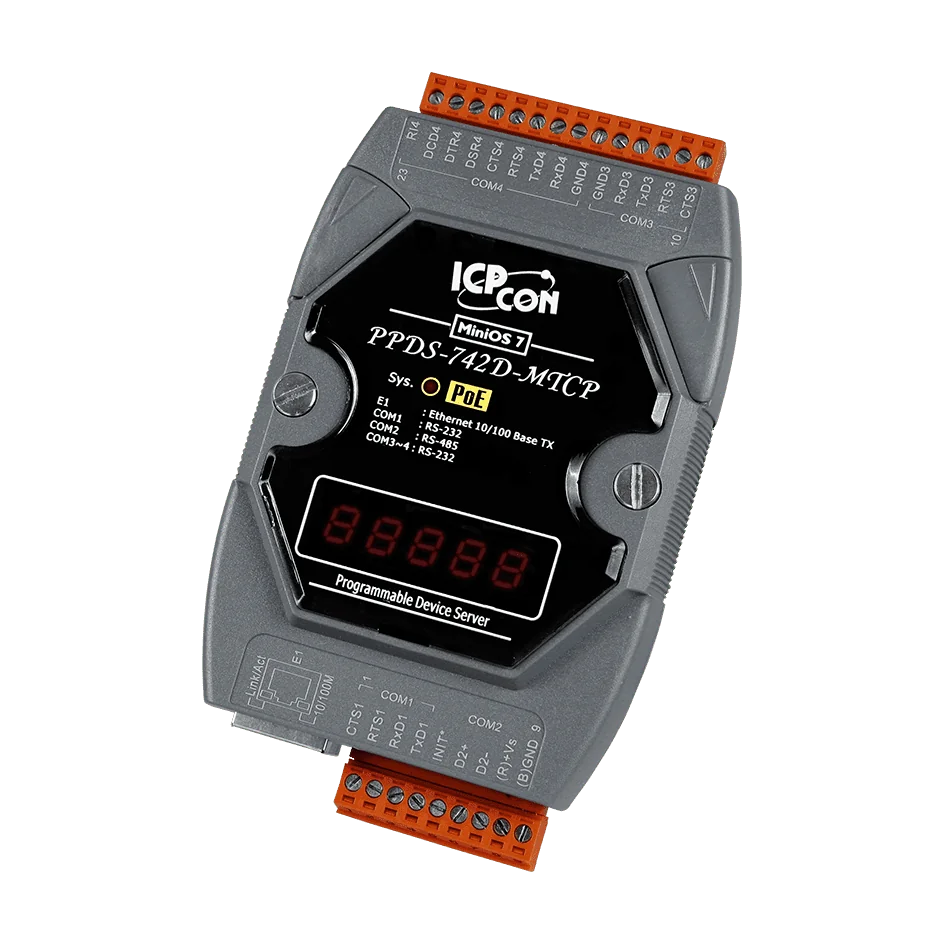 PPDS-742D-MTCP PoE Serial-to-Ethernet Device Server, 3x RS-232/1x RS-485
