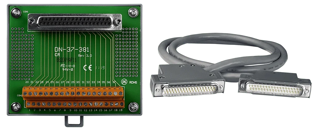 DN-37-381 DB37 to Screw Terminal Board, 3.81 mm Pitch, DIN-Rail Mount
