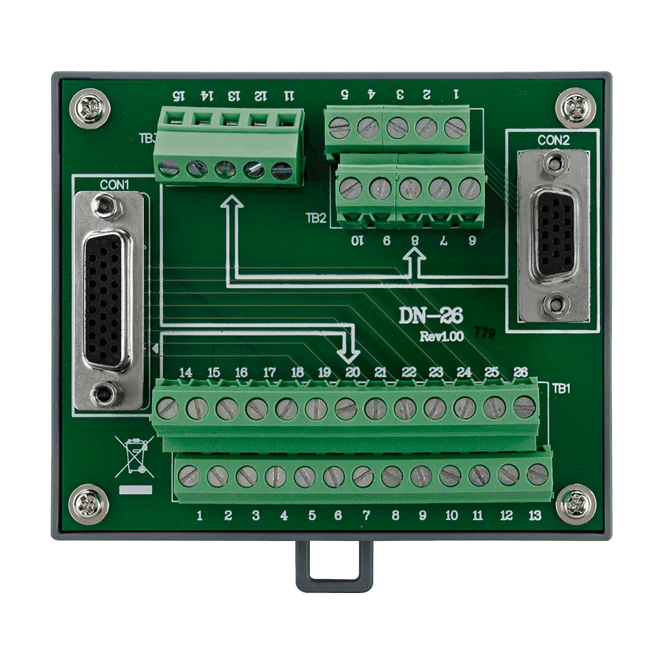DN-26 HD D-Sub26/D-Sub15 Screw Terminal Board, DIN-rail Mounting