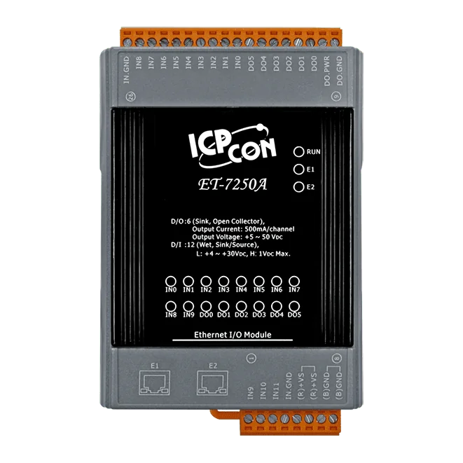 ET-7250A Ethernet I/O Module with 2-port Switch, 12-ch DI, 6-ch DO