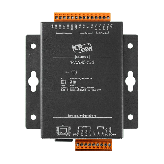 PDSM-732 Serial-to-Ethernet Device Server, 2x RS-232 + 1x RS-485, 4 DI/4 DO