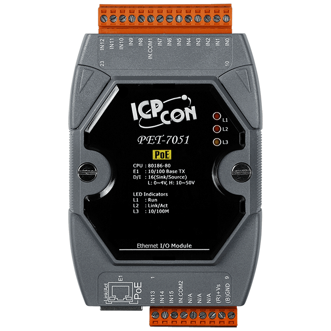 PET-7051 PoE I/O Module, 16-ch Wet Contact Digital Input