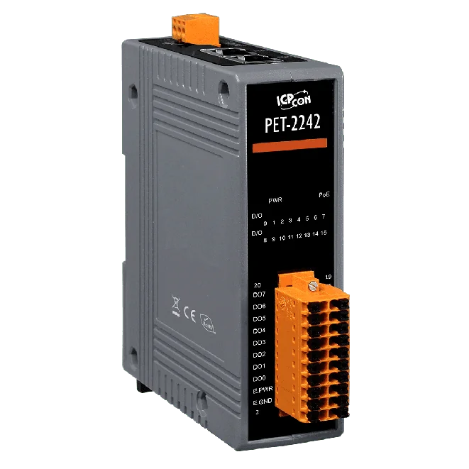 PET-2242 PoE I/O Module with 2-port Switch, 16-ch Digital Output (Sink)