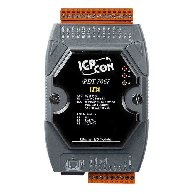 PET-7067 PoE Ethernet I/O Module, 8-ch Power Relay