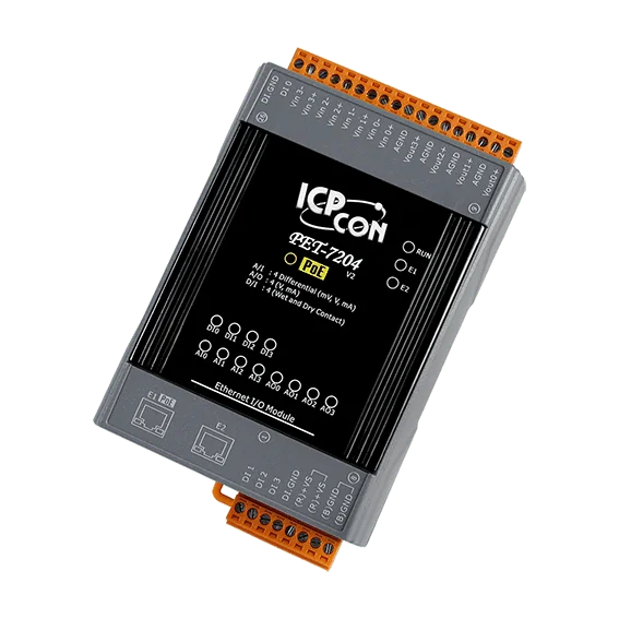 PET-7204 PoE Ethernet I/O Module, 4-ch AI, 4-ch AO, 4-ch DI