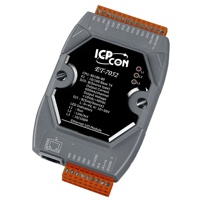 ET-7052 Ethernet I/O Module, 8-ch DI / 8-ch DO with Modbus TCP and UDP