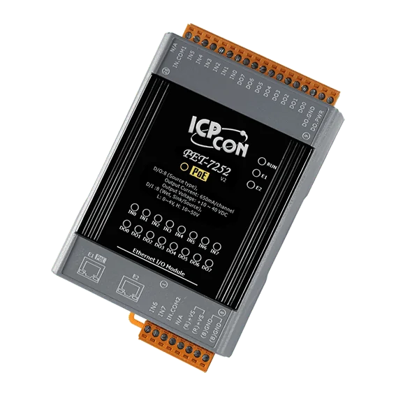 PET-7252 PoE Ethernet I/O Module, 8-ch DI / 8-ch DO, 2-port Switch