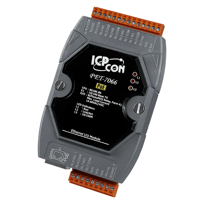 PET-7066 PoE Ethernet I/O Module, 8-ch PhotoMOS Relay Output