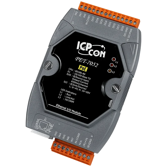 PET-7052 PoE Ethernet I/O Module, 8-ch DI / 8-ch DO