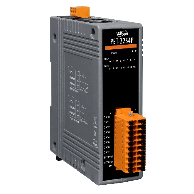 PET-2254P PoE Ethernet I/O Module, 16-ch Universal DIO with 2-port Switch