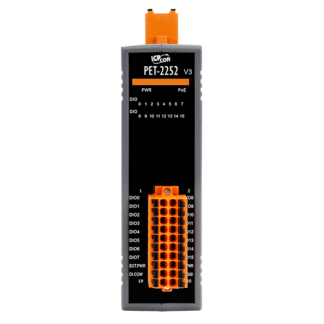 PET-2252 PoE Ethernet I/O Module, 16-ch Universal DIO