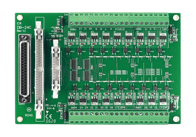 DB-24C/D/DIN 24-ch Open Collector Output Board, DIN-rail Mount
