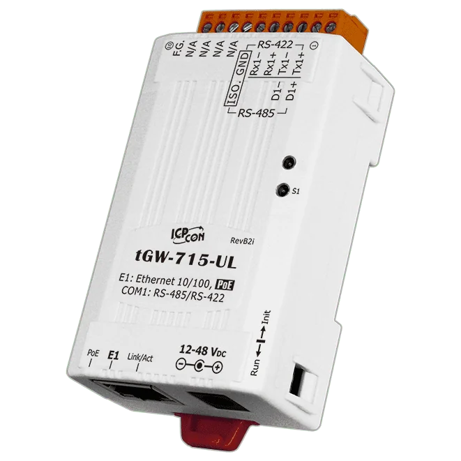 tGW-715-UL Modbus TCP to RTU/ASCII Gateway with PoE, 1-port RS-422/485