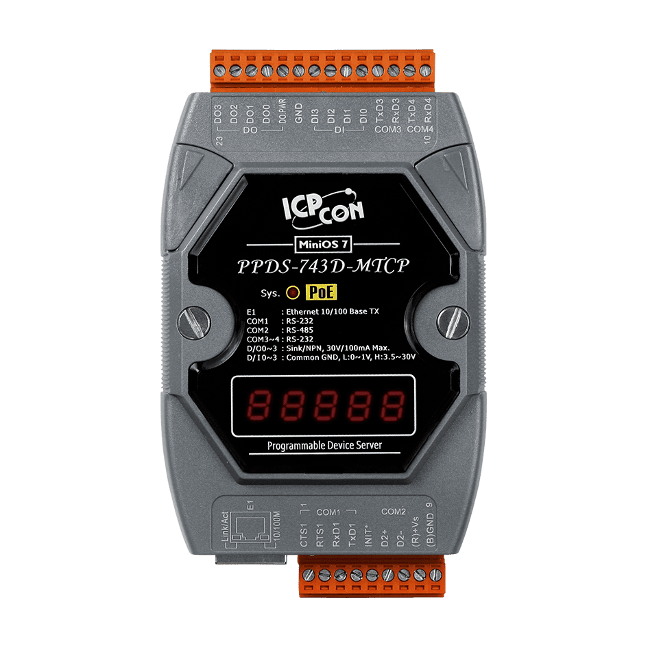 PPDS-743D-MTCP Serial-to-Ethernet Device Server, 3x RS-232, 1x RS-485, PoE