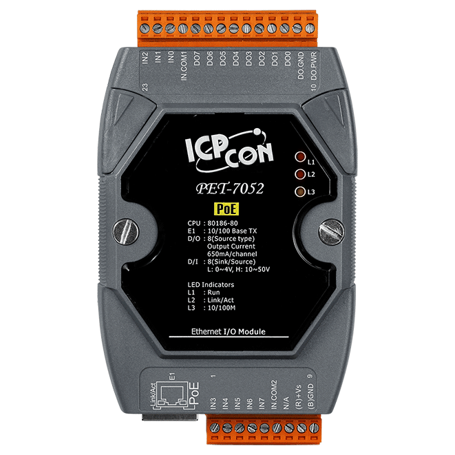 PET-7052 PoE Ethernet I/O Module, 8-ch DI / 8-ch DO