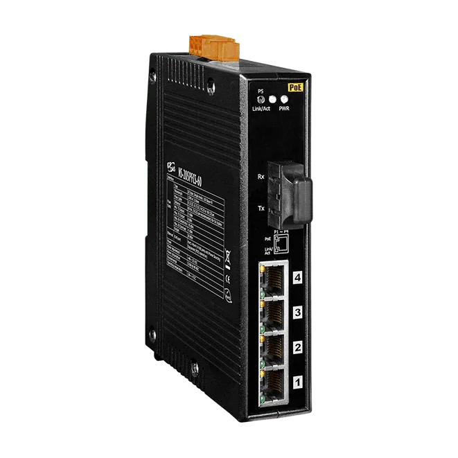 NS-205PFCS-60 Unmanaged PoE Switch, 4-Port PSE + 1 x 100Base-FX Fiber