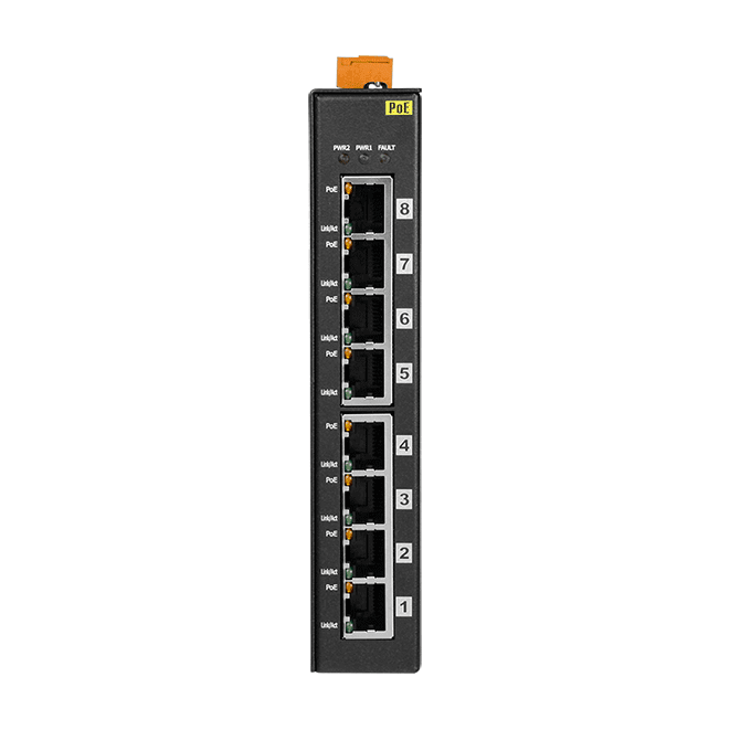 NSM-208PSE-24V Unmanaged 8-Port PoE (PSE) Ethernet Switch, +24 VDC Input