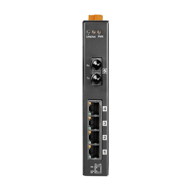 NSM-205PFT-24V Unmanaged PoE Switch, 4-port PSE with 100Base-FX Fibre
