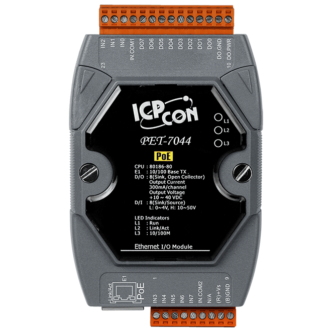 PET-7044 PoE I/O Module, 8-ch Wet Contact DI and 8-ch Sink DO