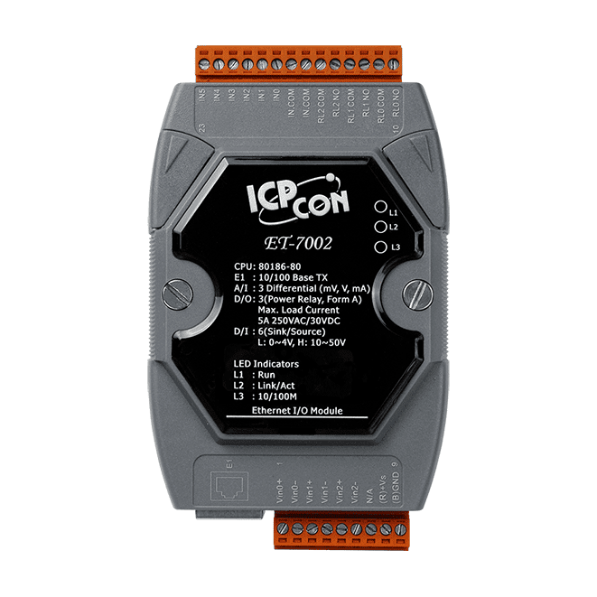 ET-7002 Ethernet I/O Module, 3-ch AI, 6-ch DI, 3-ch Power Relay