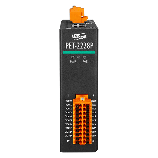 PET-2228P PoE Ethernet I/O Module, 8-ch 16-bit Analog Output