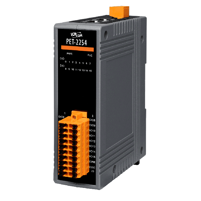 PET-2254 PoE Ethernet I/O Module, 16-ch Universal DIO with 2-port Switch