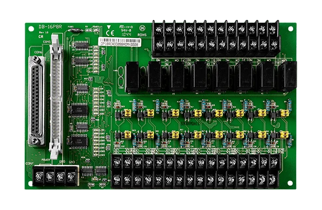 DB-16P8R/DIN Daughter Board, 16-ch Isolated DI & 8-ch Relay, DIN-rail